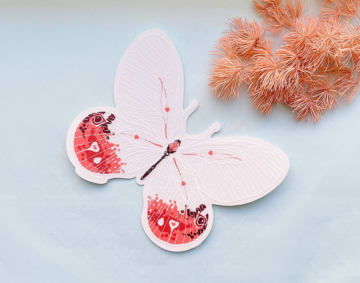 Transparent Pink Glasswing Butterfly Sticker