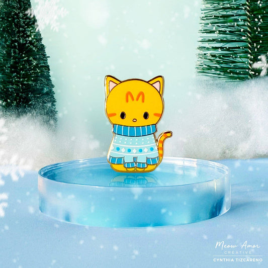 Orange Tabby Cat Sweater Enamel Pin