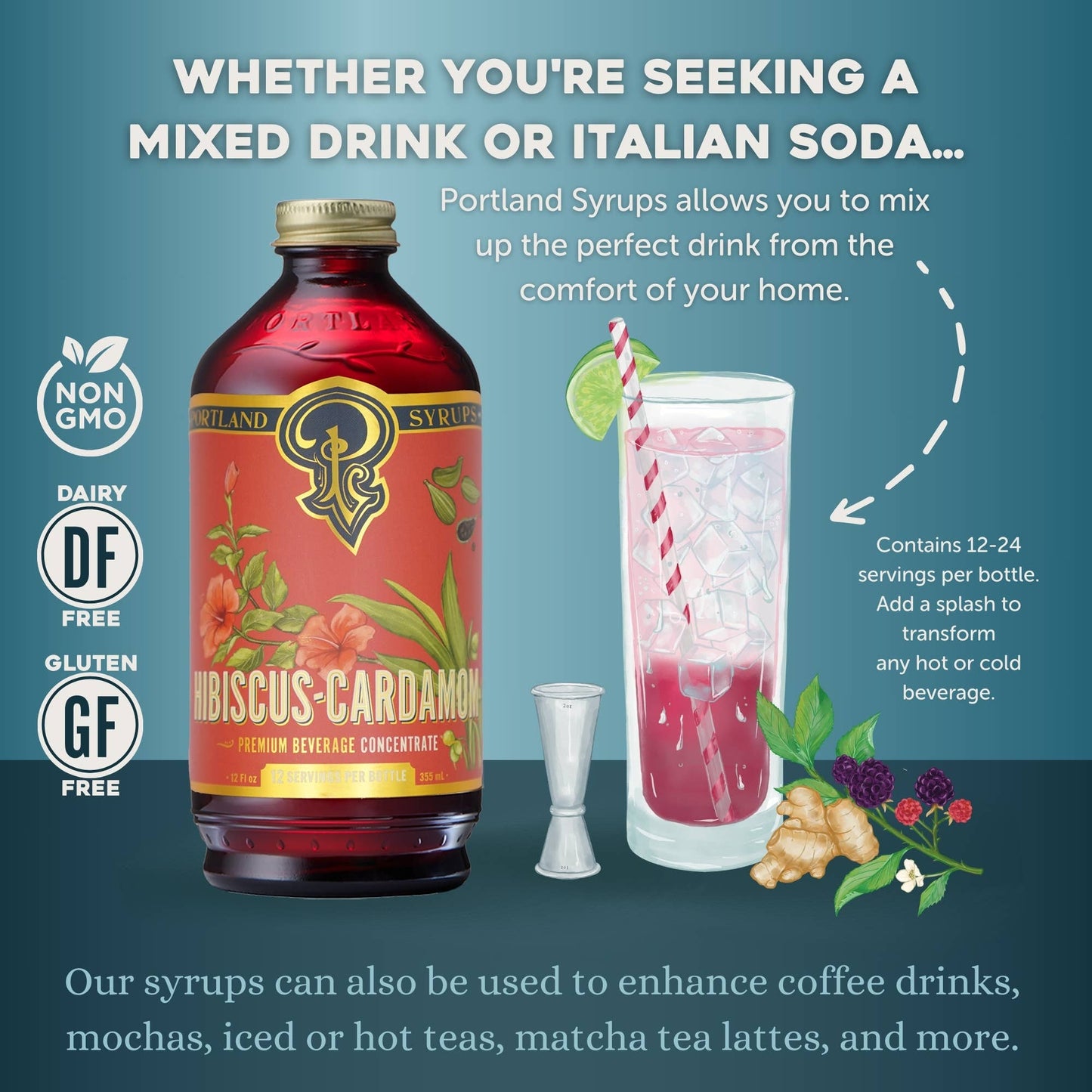 Hibiscus Cardamom Syrup 12oz  - cocktail / mocktail mixer