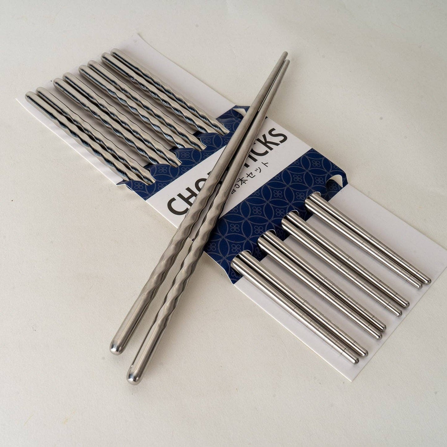 5 Piece Twisted Swirl Chopsticks Set Stainless Steel