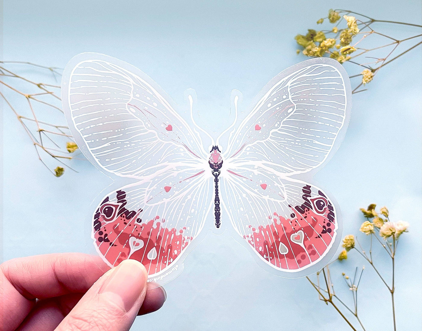 Transparent Pink Glasswing Butterfly Sticker