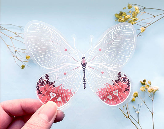 Transparent Pink Glasswing Butterfly Sticker