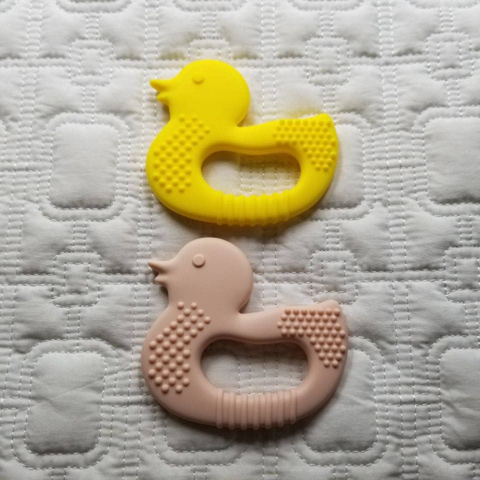 Duck Silicone Teether Toy - Yellow and Pink