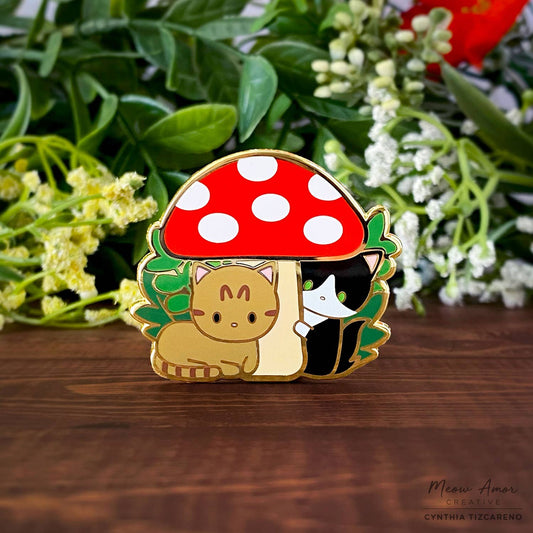 Mushroom Cats Enamel Pin
