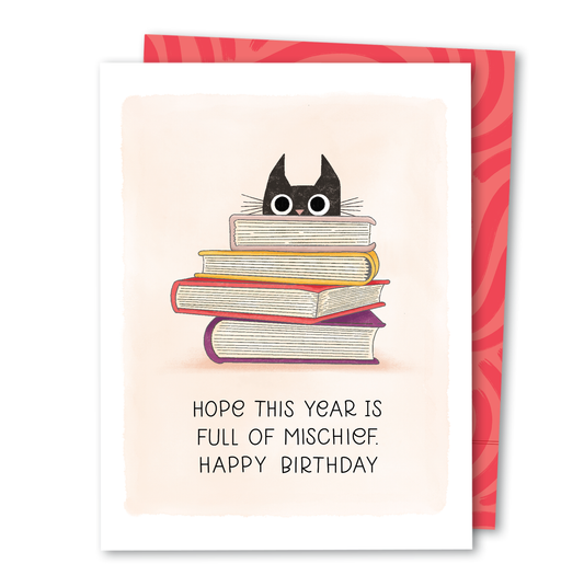 Cat Books | Book Lover Bookish Happy Birthday Card