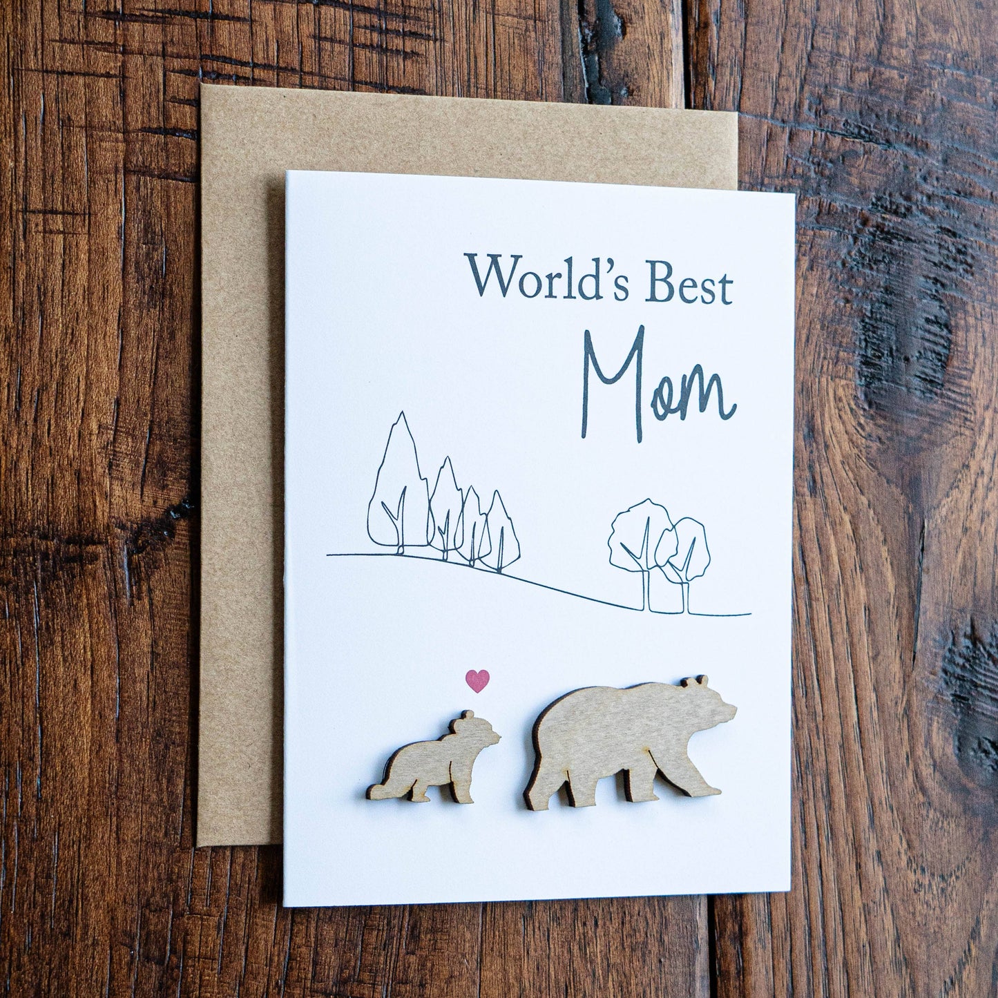 World's Best mom, Mama Bear Mother's Day card with Wood