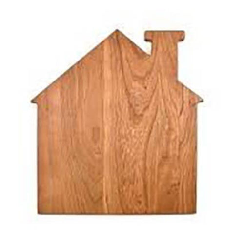 Wooden house-shaped cutting board on a white background