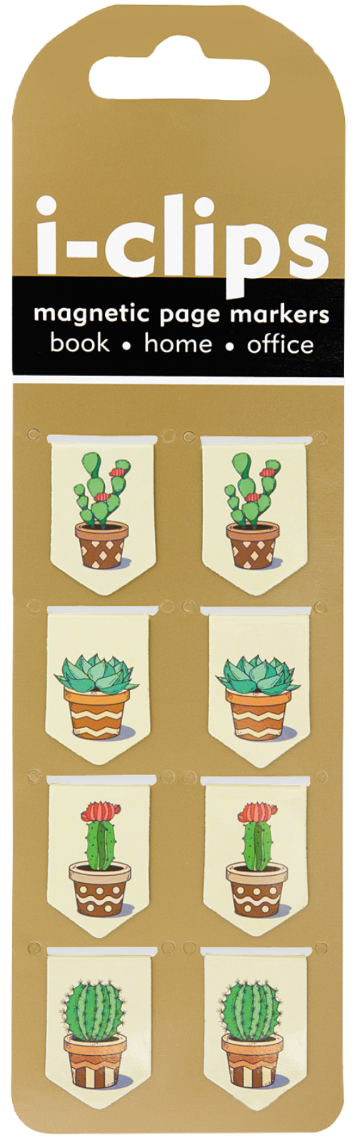 i-clips magnetic page markers with succulents design on a cardboard backing